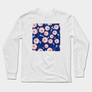 Blue & Pink Floral Pattern Long Sleeve T-Shirt